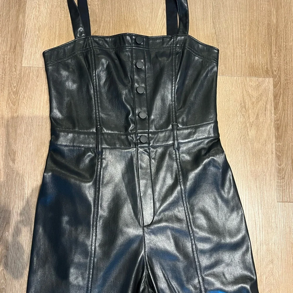 Alice + Olivia Black Linette Vegan Leather Jumpsuit 29 inch inseam - Picture 3 of 10